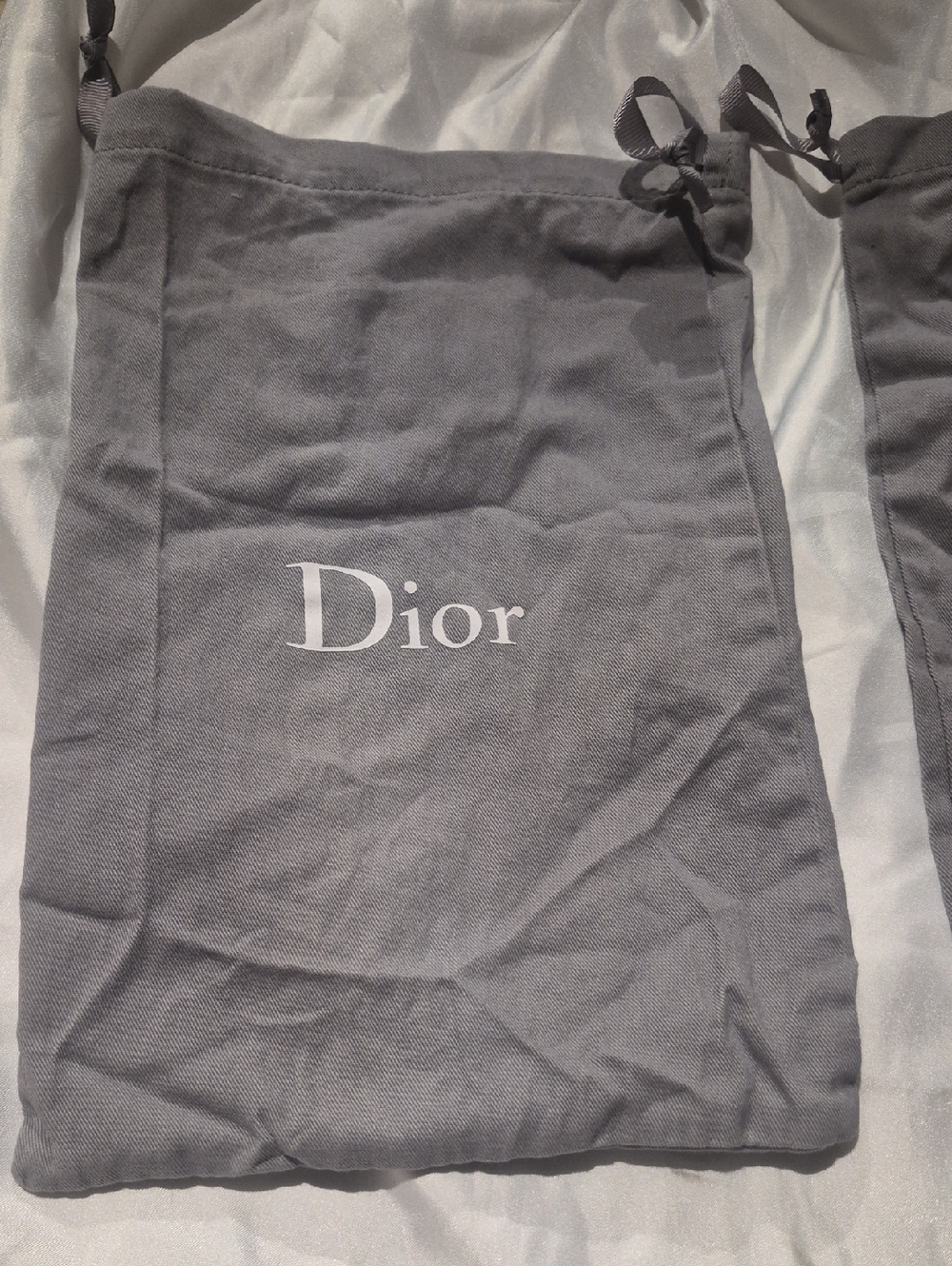Dior Gray Drawstring Pouch with White Logo